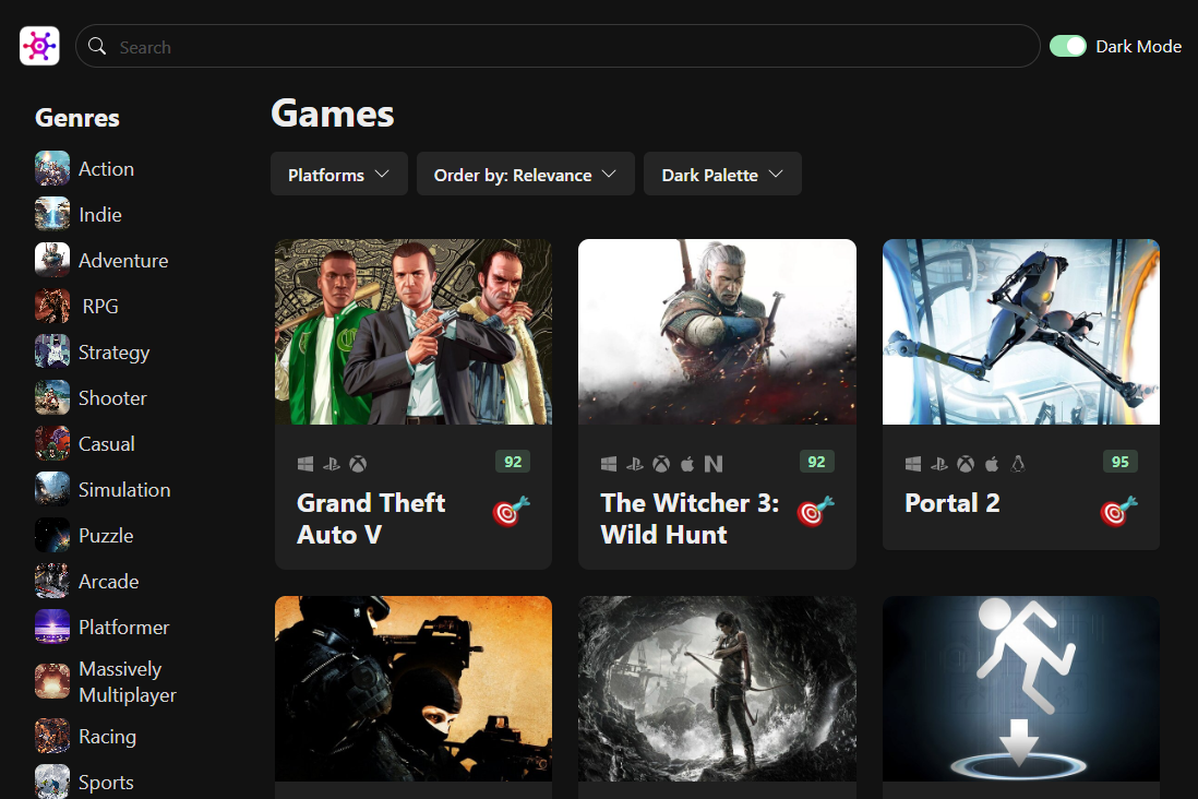Screenshot of Game Hub video game discovery platform built with React and TypeScript