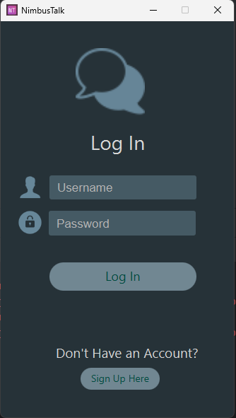 NimbusTalk login screen for secure user authentication