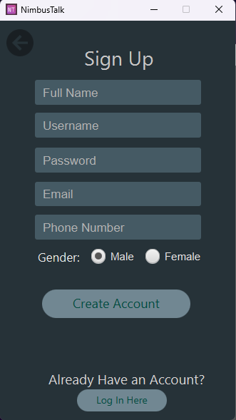 NimbusTalk registration page for new user onboarding
